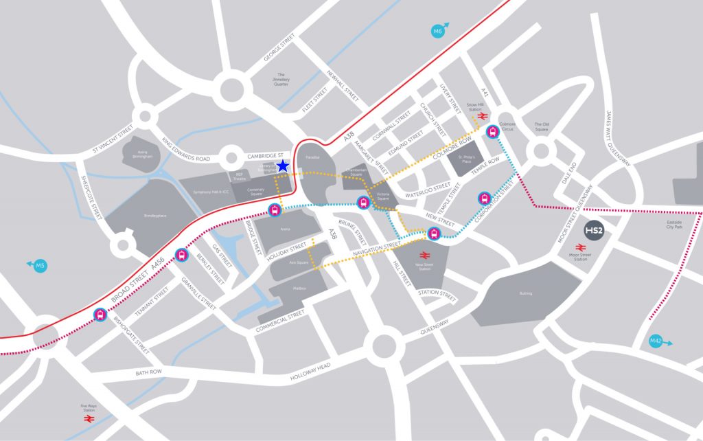 Birmingham City Centre Map: Baskerville House located at the blue star - Customer Support Officer roles